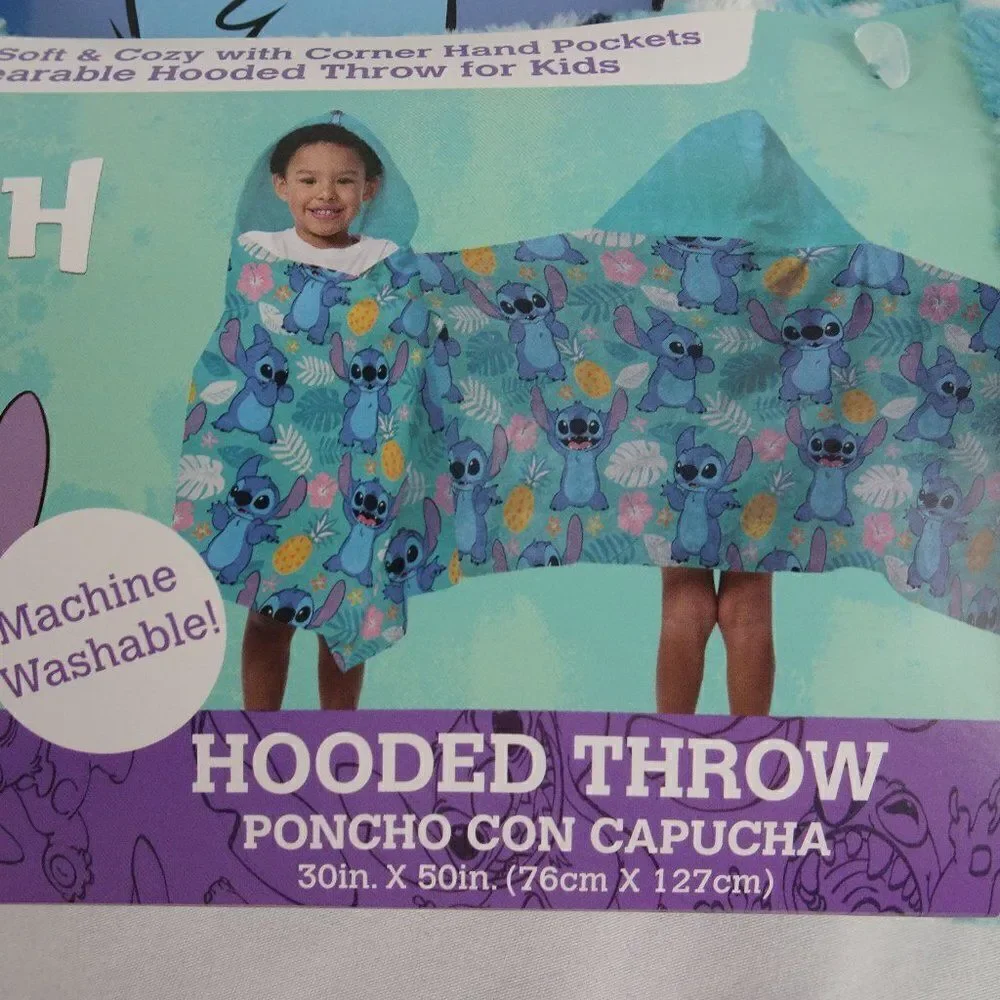 Disney Stitch Kids Hooded Throw 30inX50in